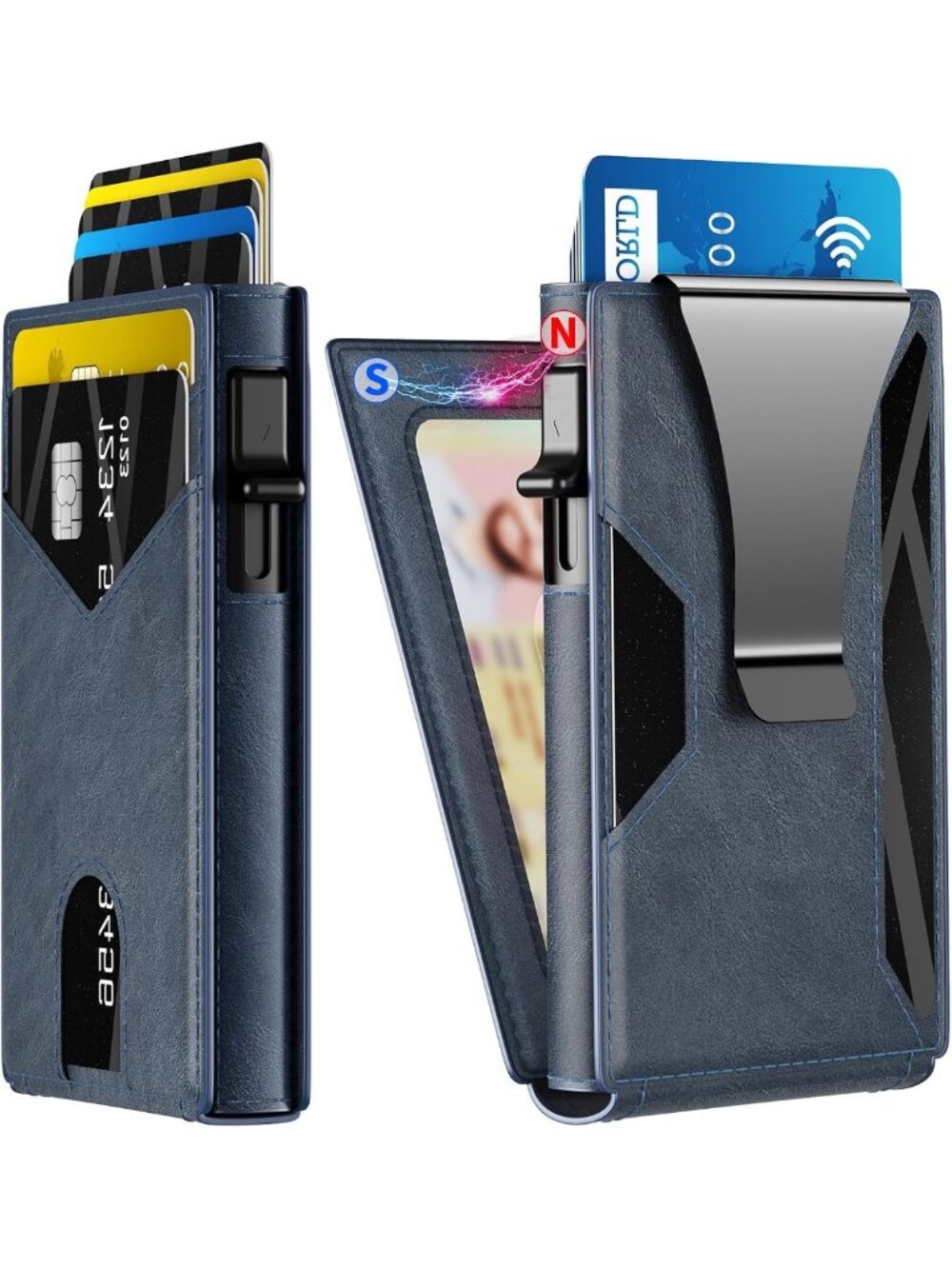 Compact RFID Blocking Wallet for Men | Metal Pop-Up Card Holder & Money Clip